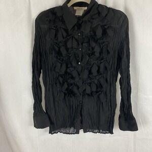 Seessel Design In Italy Shear blouse Women's Large Black Long Sleeve.